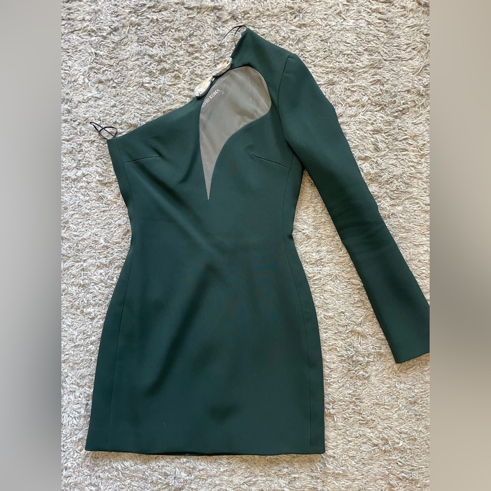 David Koma forest green one shoulder embellished mini dress/UK sz 6 (US sz 2)